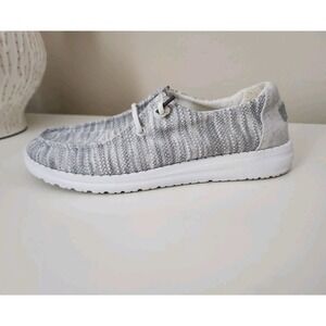 Hey Dude Wendy Sox Classic Shoes Womens White Gray Slip On Shoes Size 7